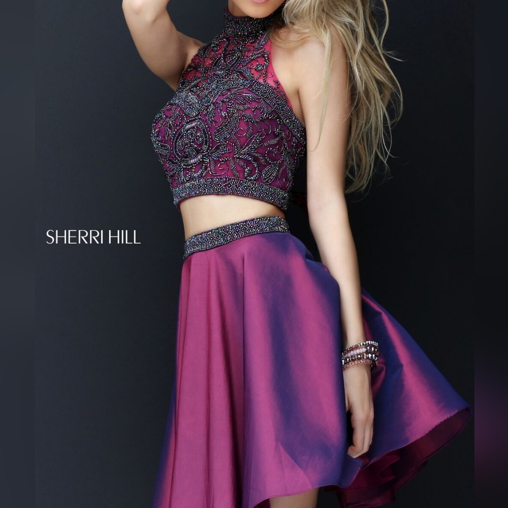 Sherri Hill Two Piece Beaded Plum Dress
